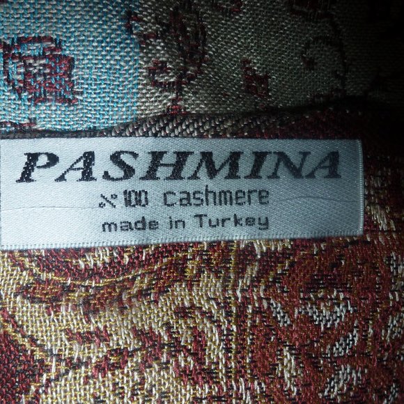 PASHMINA 100% Cashmere Burgundy /Multicolored Neck Scarf with Fringe - Picture 2 of 9